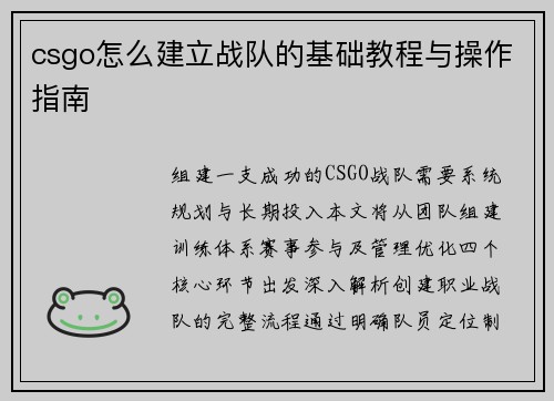 csgo怎么建立战队的基础教程与操作指南