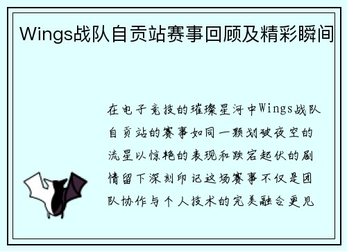 Wings战队自贡站赛事回顾及精彩瞬间